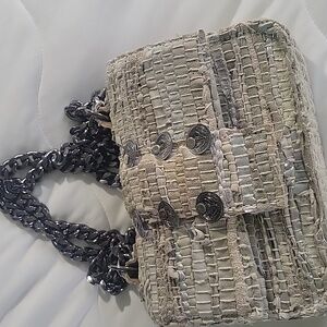 BÉLIER BÉLIER WOVEN HANDBAG  GRAY/GREEN/TAN